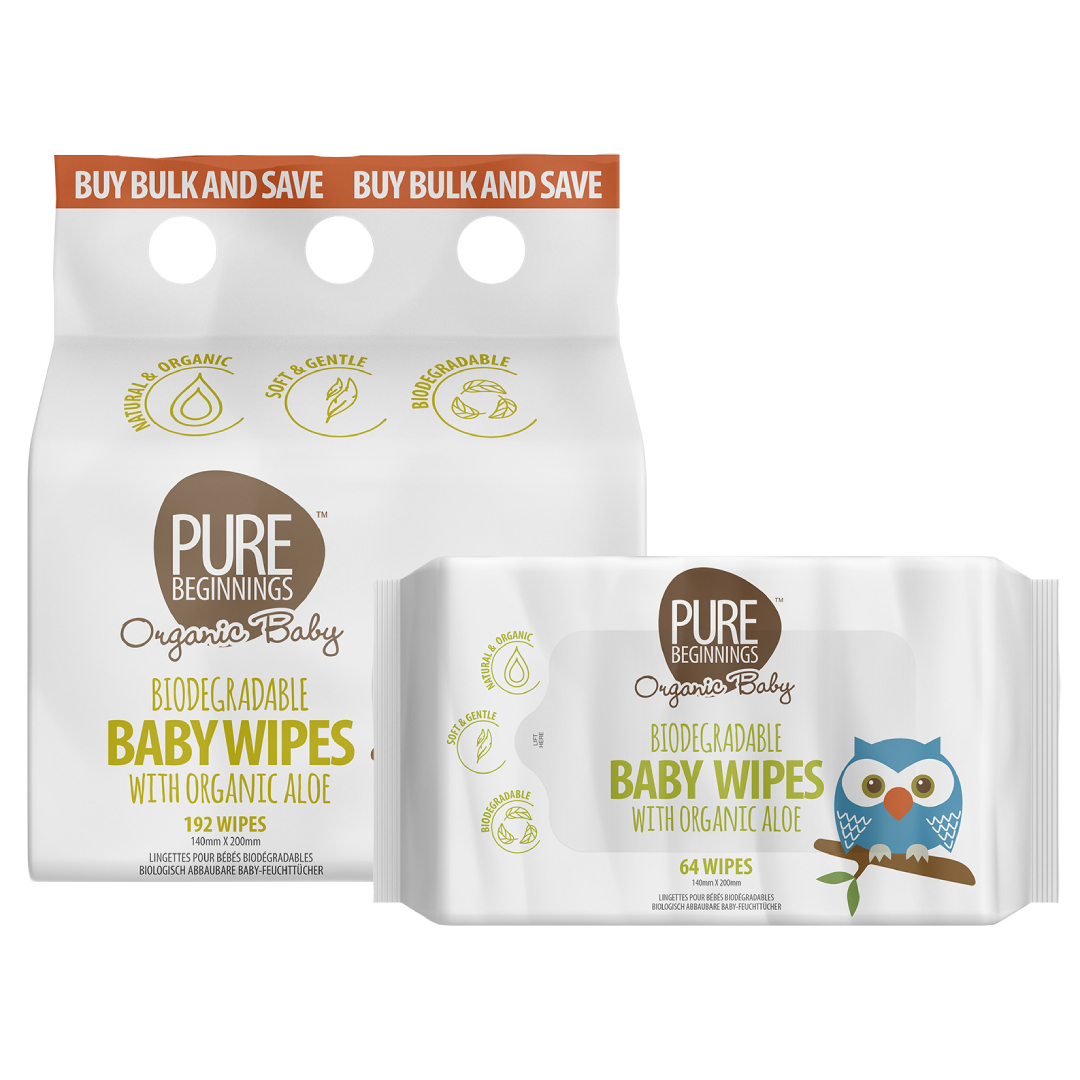 Pure Beginnings Biodegradable baby wipes with organic aloe 192 pack