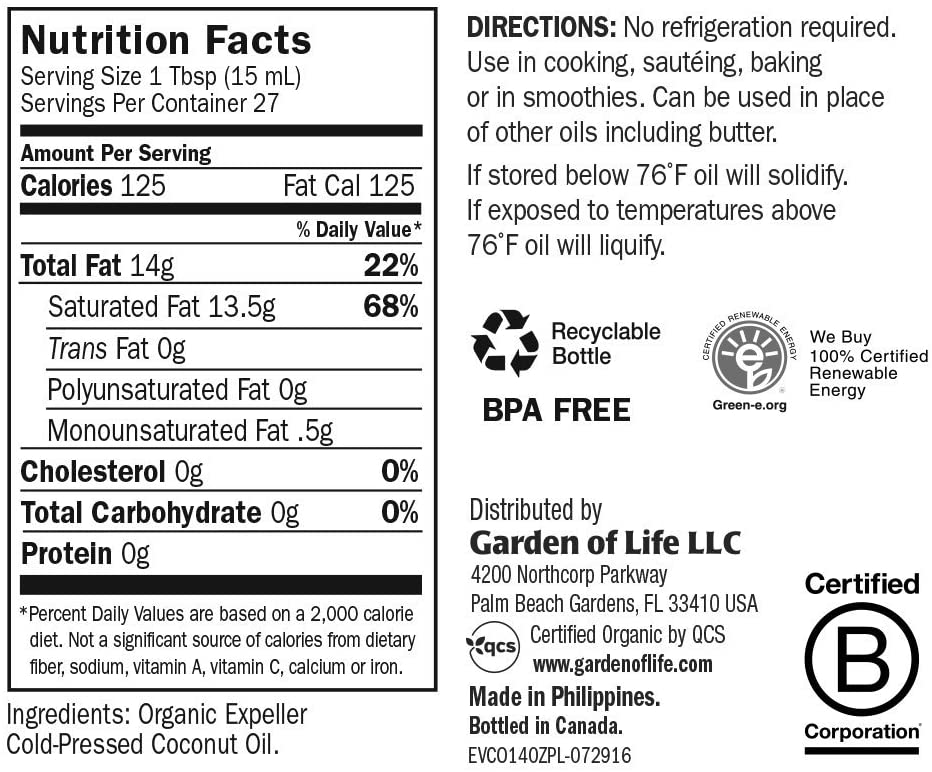 Garden of Life Organic Extra Virgin Coconut Oil - Unrefined Cold Pressed 414ml - Image 4