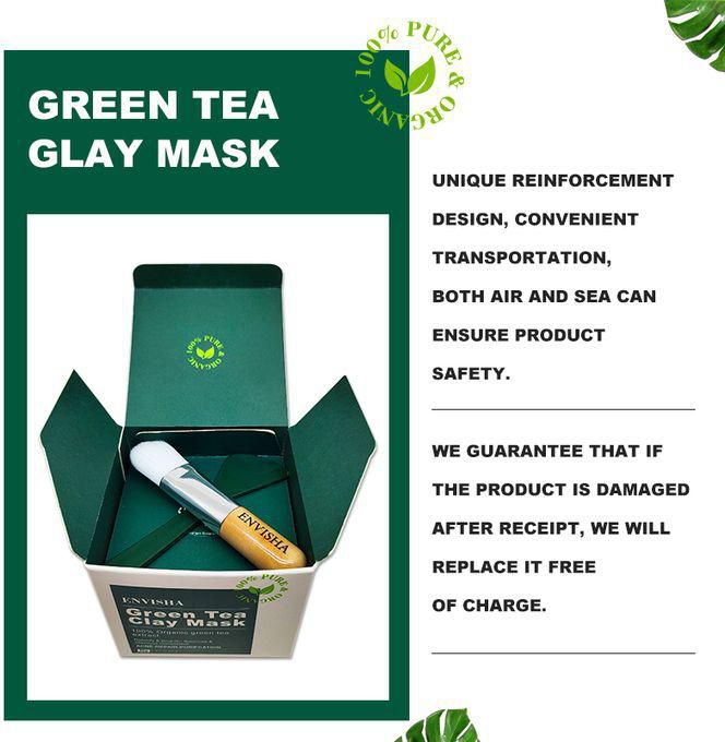 ENVISHA Organic Green Tea Clay Mask with Mini Bamboo Brush 50g - Image 2